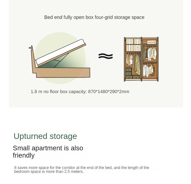 Oak Solid Wood Box Bed Storage Bed Technology Loth, Fabric
