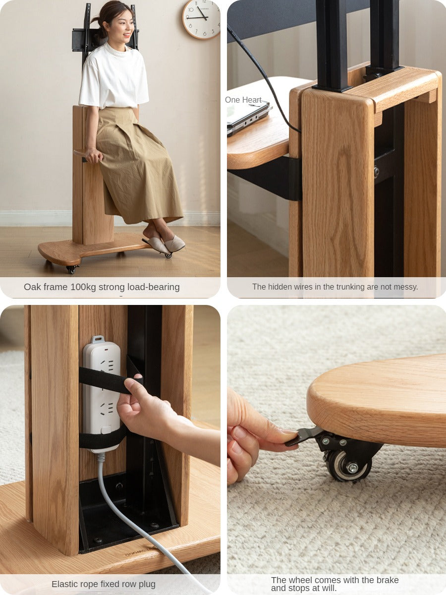 Oak Solid Wood TV Stand, Mobile Floor to Floor TV Cabinet.