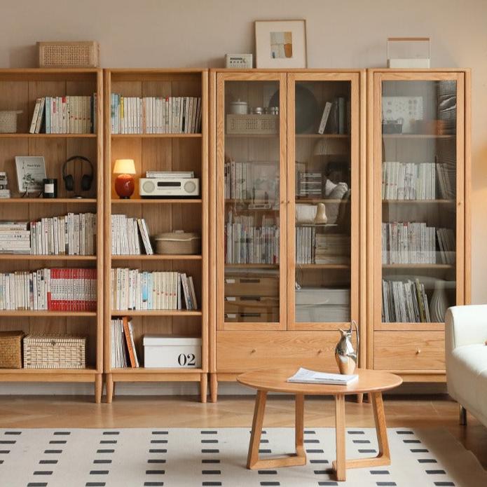Oak Solid Wood Modern Glass Door Bookcase