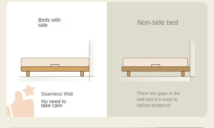 Cherry Wood Solid Wood platform bed, headboard-free bed with Light.