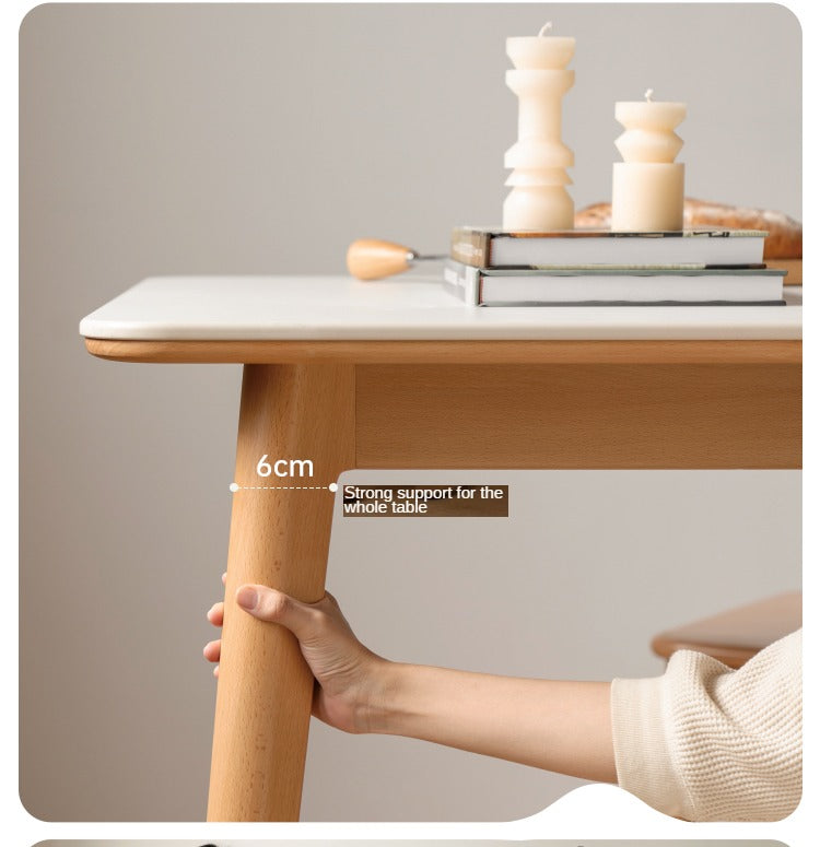 Beech Solid Wood Dining Table With Rock Slab Surface