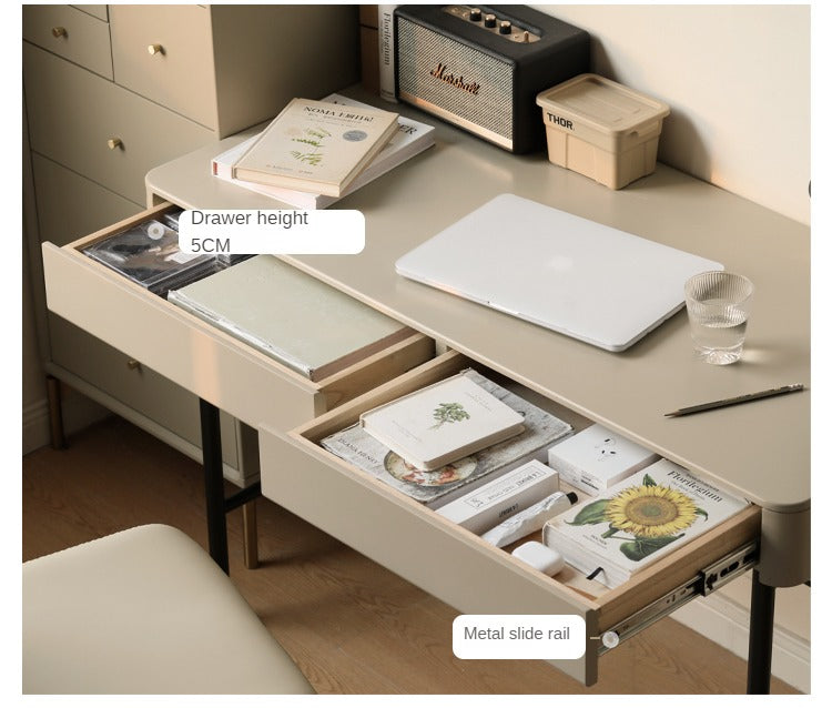 Poplar Solid Wood Double-Draw Desk Light Luxury