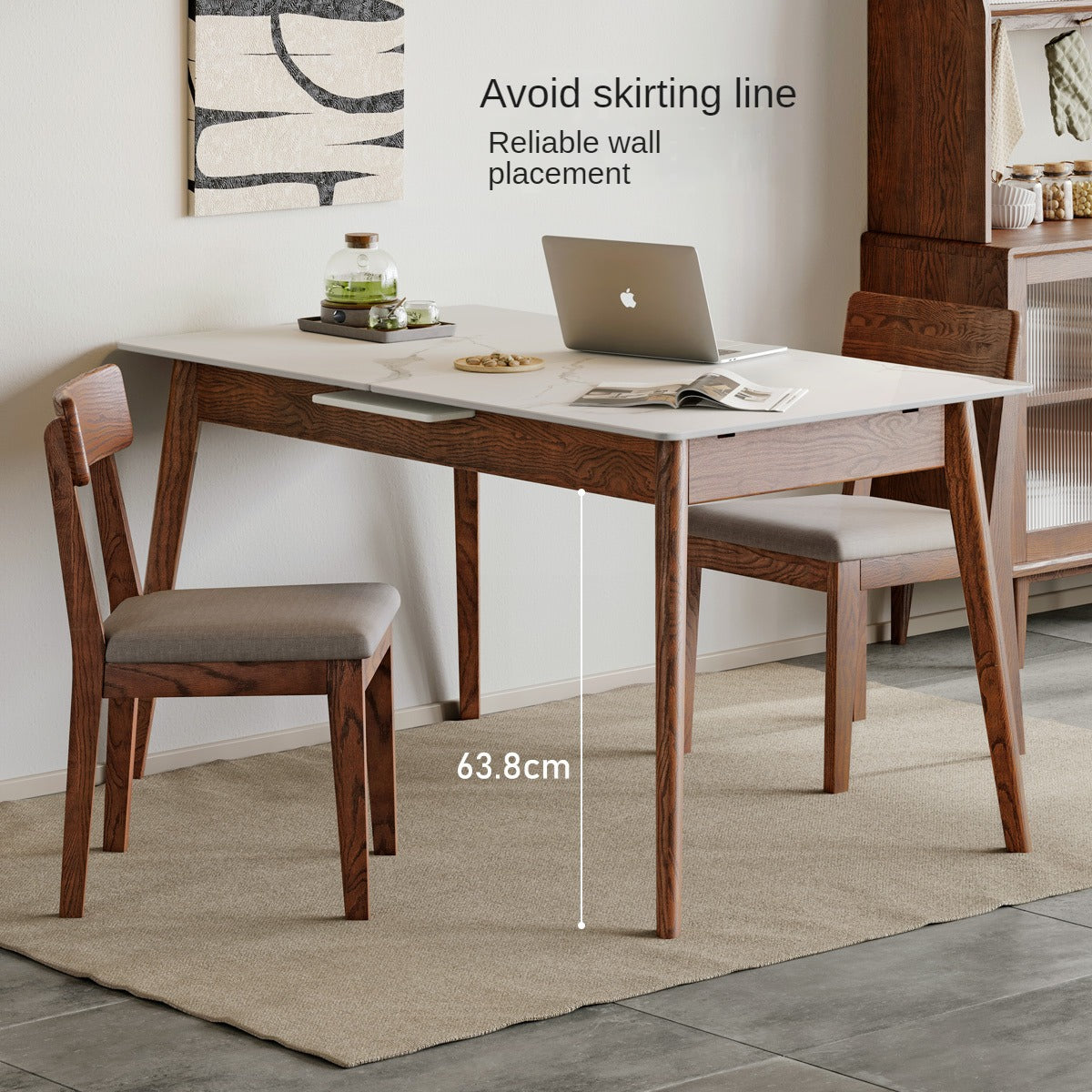 Oak Solid Wood Rock Slab Retractable Dining Table