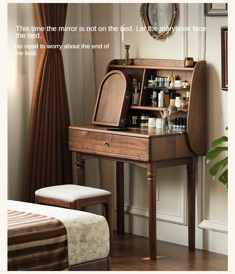 Black Walnut Solid Wood French Retro Dressing Table.