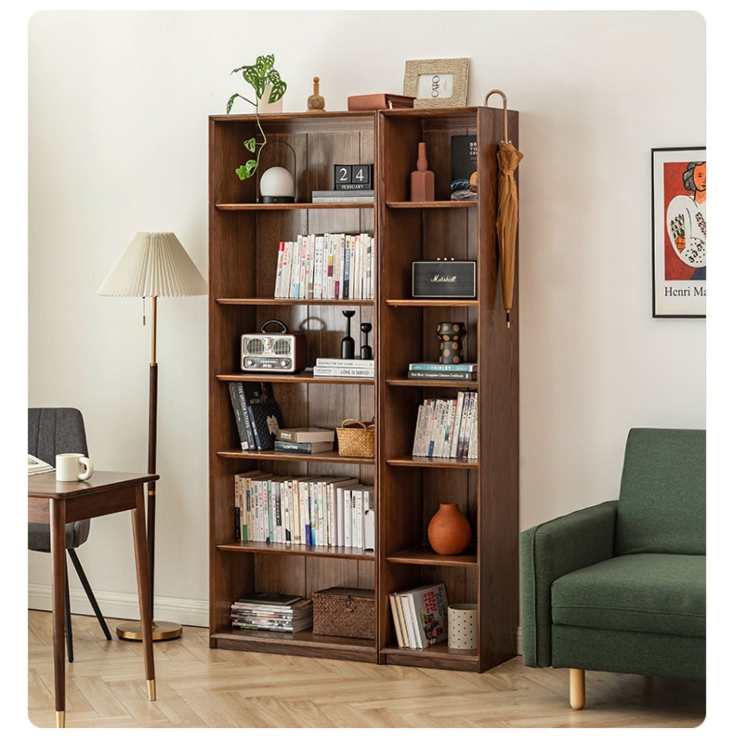Oak Solid Wood Dust-Proof Glass Door Wall Floor-To-Ceiling Bookshelf
