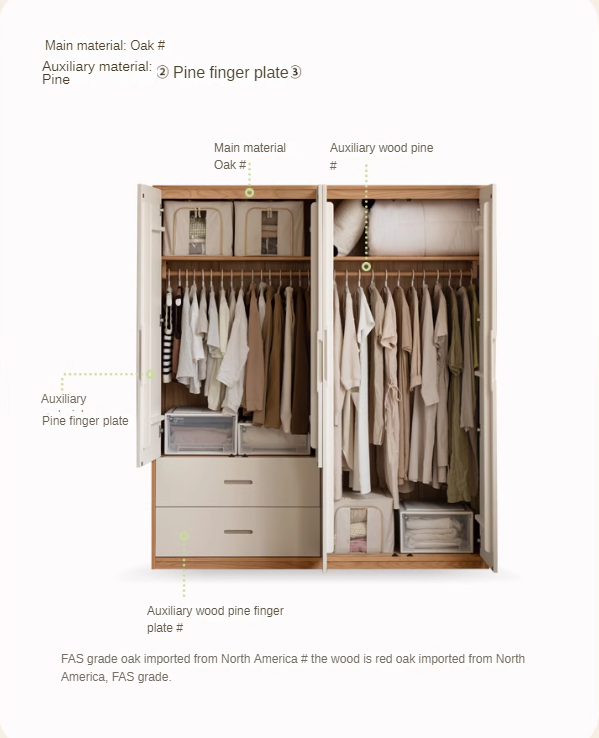 Oak Solid Wood Log Cream Style Wardrobe.