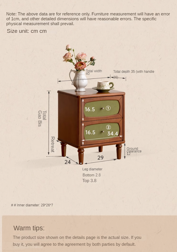 Poplar, Black Walnut Solid Wood French Retro Style Nightstand