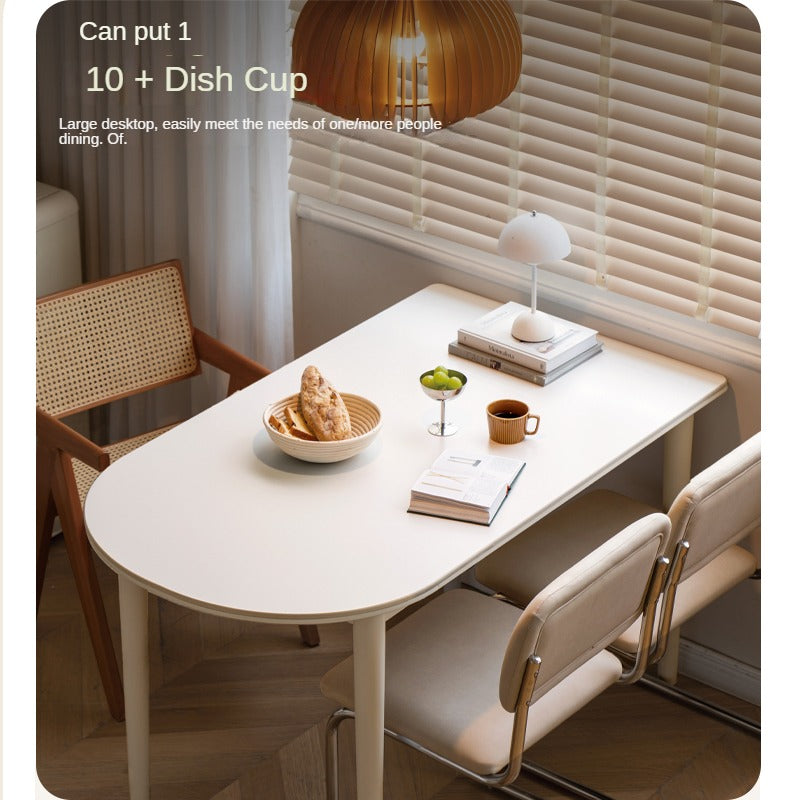 Birch Solid Wood White Cream Style Semi-Circular Rock Plate Dining Table