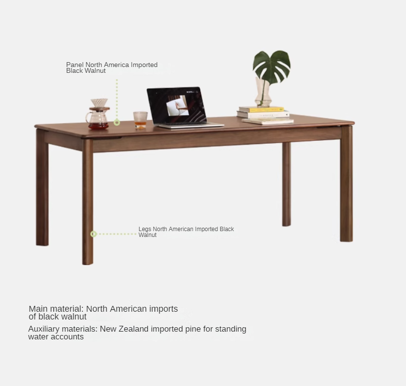 Black Walnut, Sandalwood, Ash Solid Wood Modern Rectangular Table