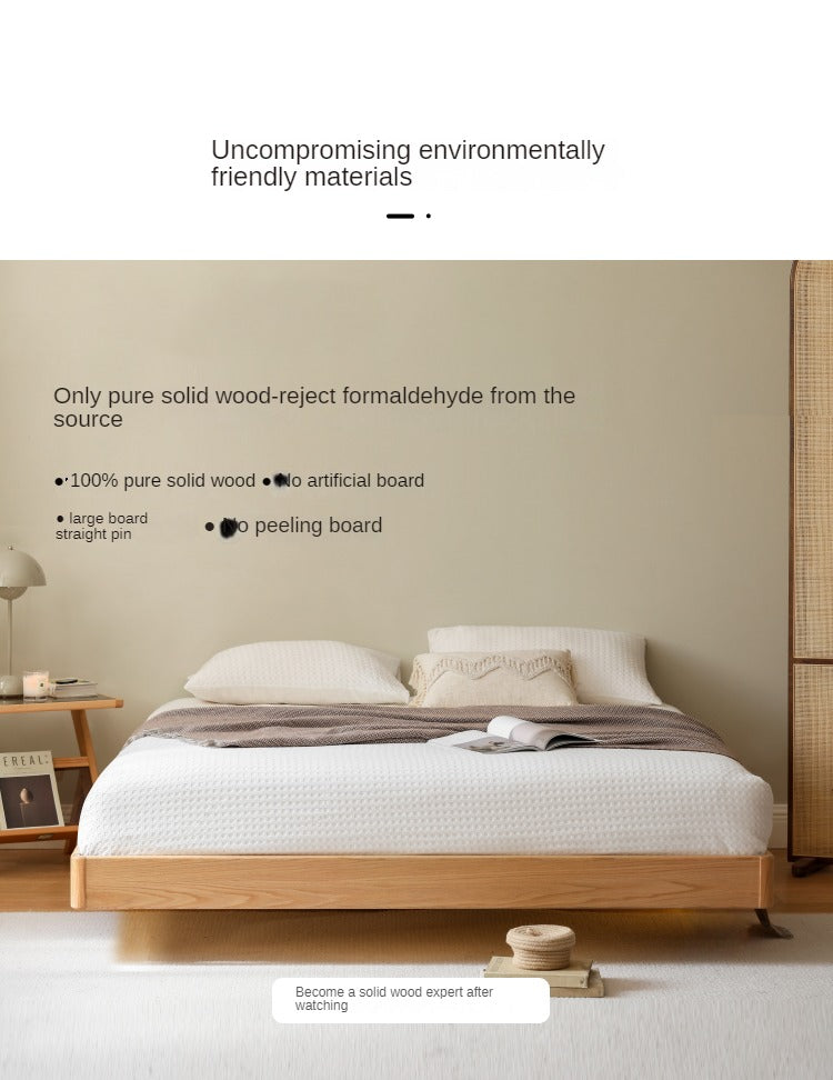 Oak solid wood Suspended platform bed, headboard-free bed with light
