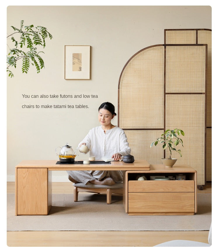 Oak Solid Wood Telescopic Modern Tea Table