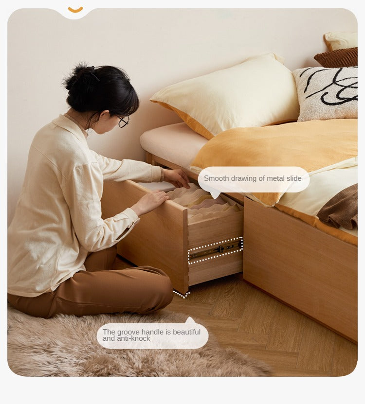 European Beech solid wood platform bed, headboard-free bed with drawer box bed.