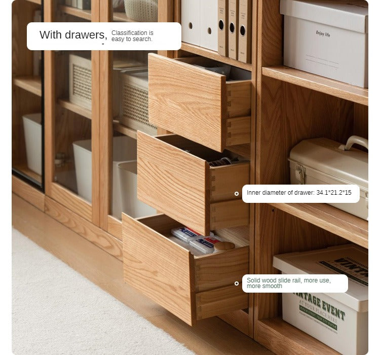 Oak, Solid Rubberwood Modern Bookcase Storage