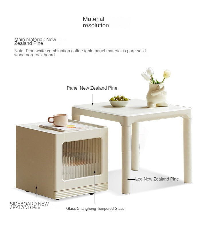 Pine Solid Wood Modern Mobile Coffee Table Storage Cabinet