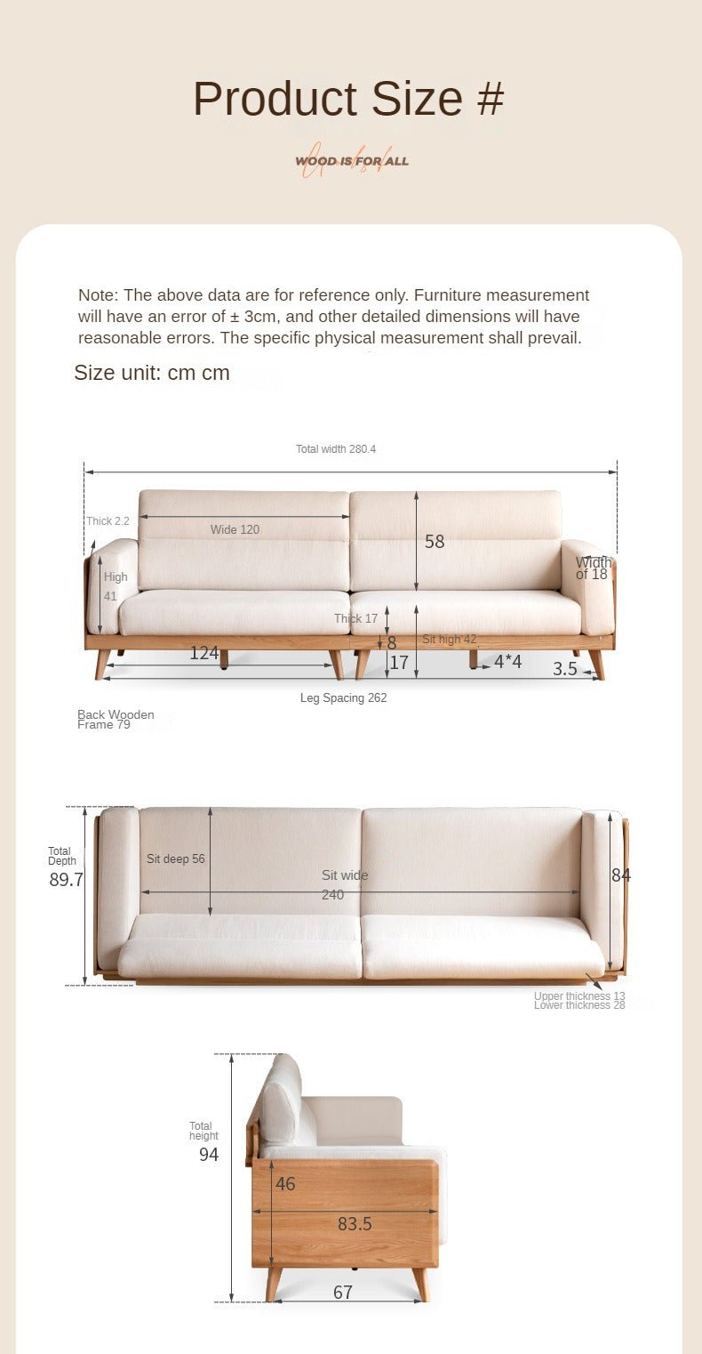 Oak Solid Wood Modern Fabric Sofa,