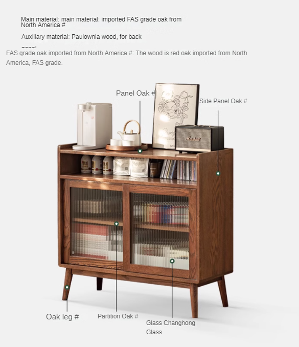 Oak Solid Wood, Solid RubberWood Modern Multifunctional Sideboard
