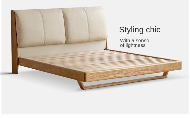 Oak, Ash Solid Wood Leather Soft Bed Italian Light Luxury.