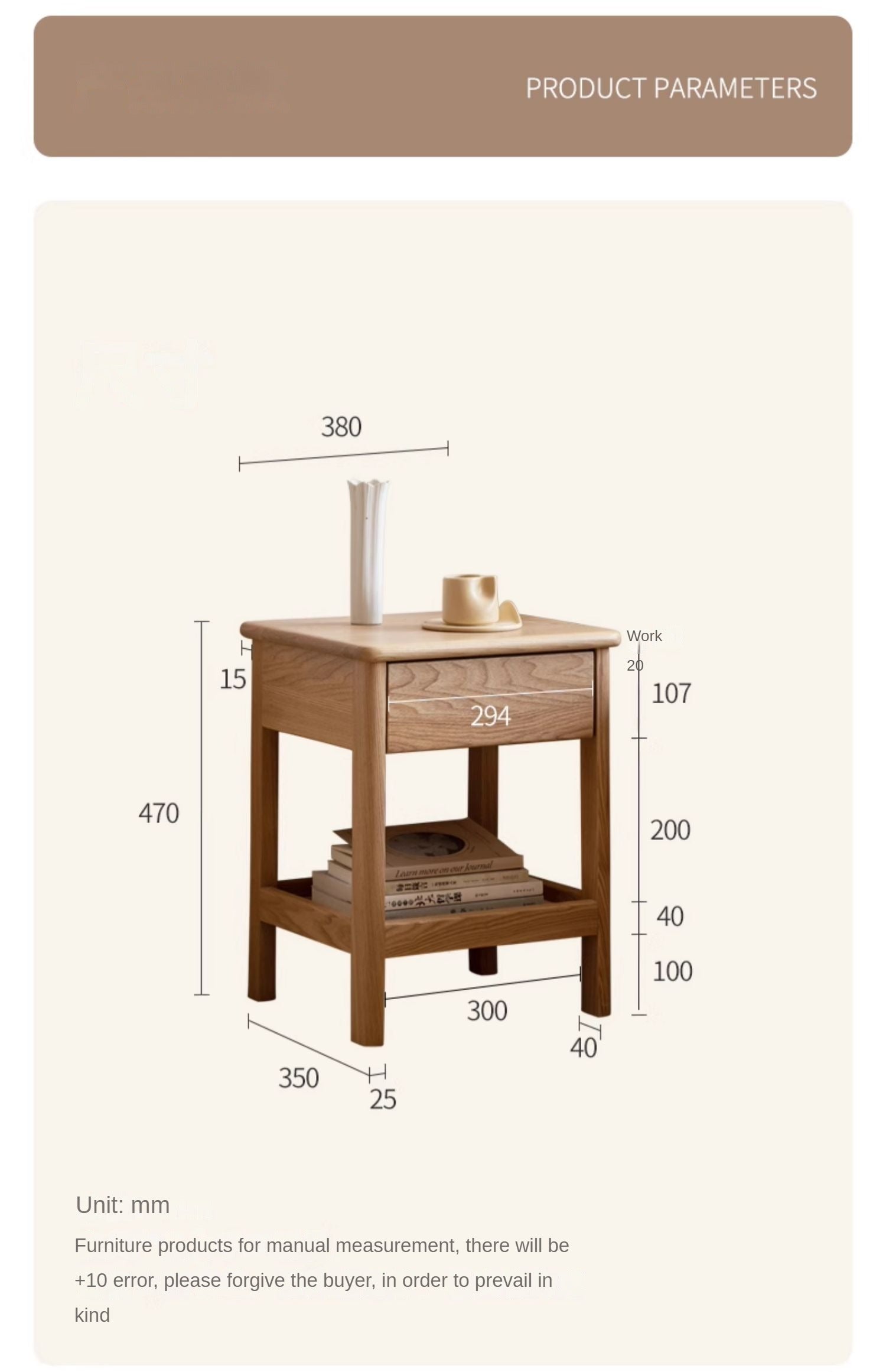 Ash Solid Wood Narrow Edge Nightstand