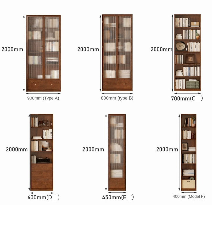 Oak, Ash Solid Wood Modular Bookcase with Glass Doors