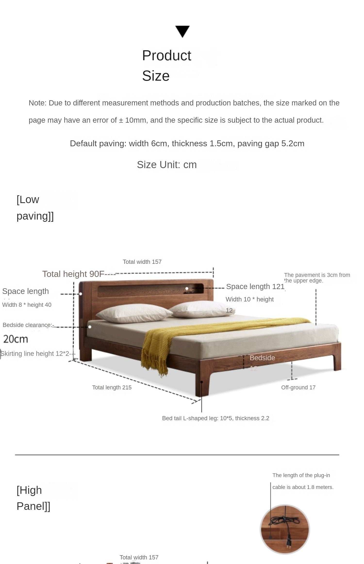 Oak solid wood bed with light walnut-color