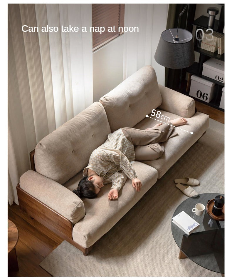 Black Walnut Solid Wood Leather, Fabric Sofa Modern.