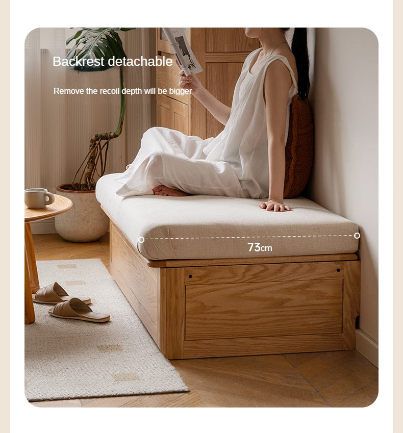Oak Solid Wood Fabric Card Seat Floor Box Sofa.