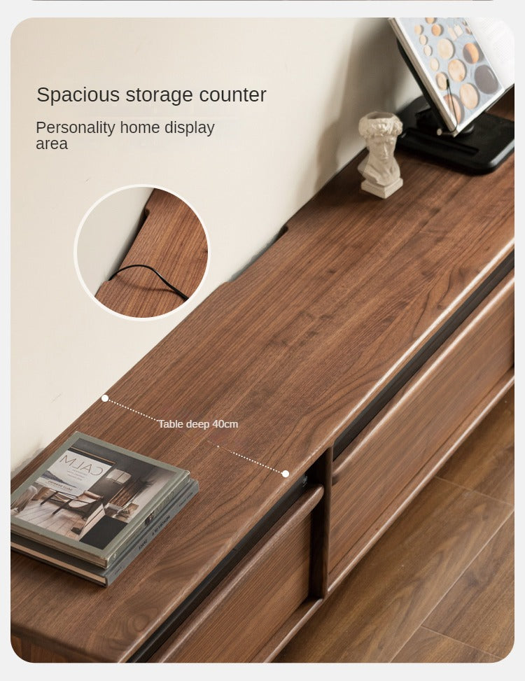 Black Walnut Solid Wood Modern TV Cabinet Locker Integrated.