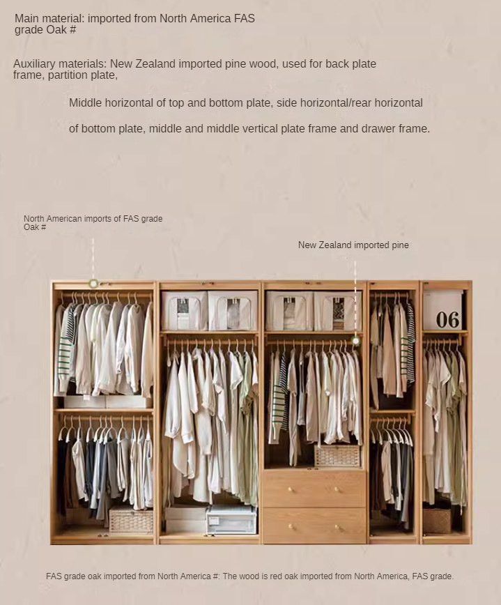 Oak Solid Wood Free Combination Wardrobe Rattan Door.