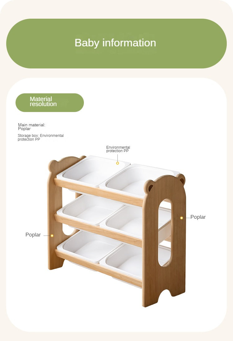Poplar Solid Wood Children's Floor-standing Multi-layer Storage Rack.