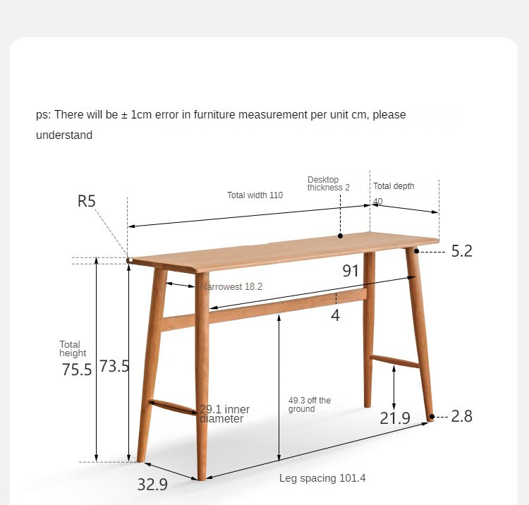 Cherry Wood Office Desk Narrow Vintage