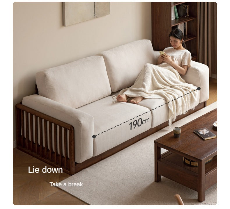 Ash Solid Wood Floor Fabric Tofu Block Sofa.