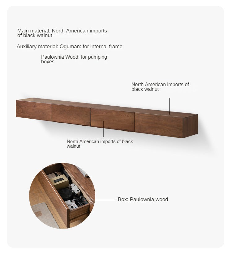 Black Walnut Solid Wood Wall-Mounted Suspended TV Cabinet