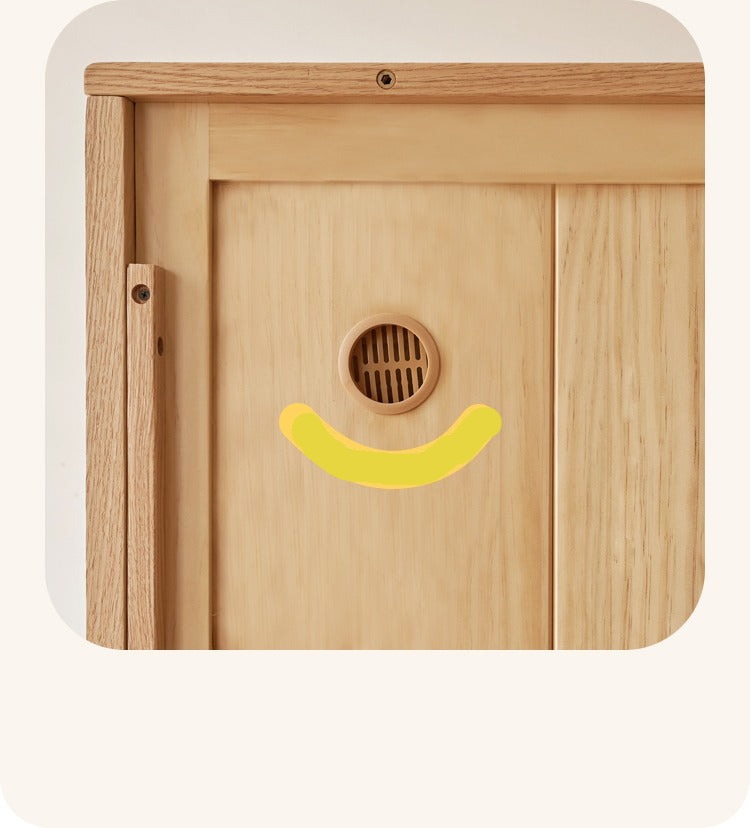 Oak Solid Wood Children's Sliding Door Wardrobe Storage Cabinet