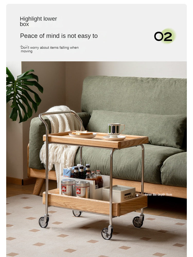 Oak, Poplar, Cherry Solid Wood Double Layer Mobile Side Table