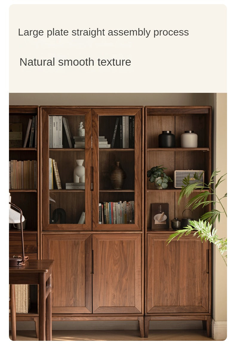 Black Walnut, Ash Solid Wood Combination Dust-Proof Glass Door Bookshelf