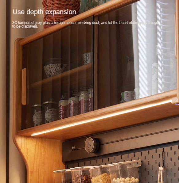 Cherry Solid Wood Rock Board Retro Storage Cabinet
