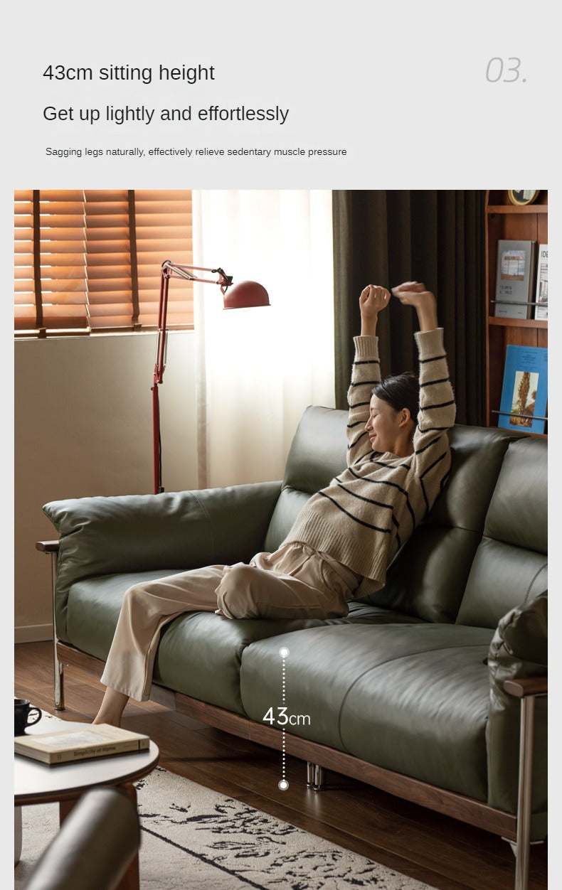 Black Walnut Solid Wood Italian Leather Sofa-