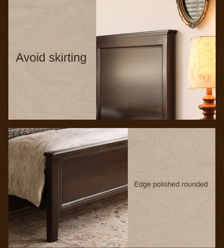 Poplar Solid Wood Bed Modern American Retro High Back Bed