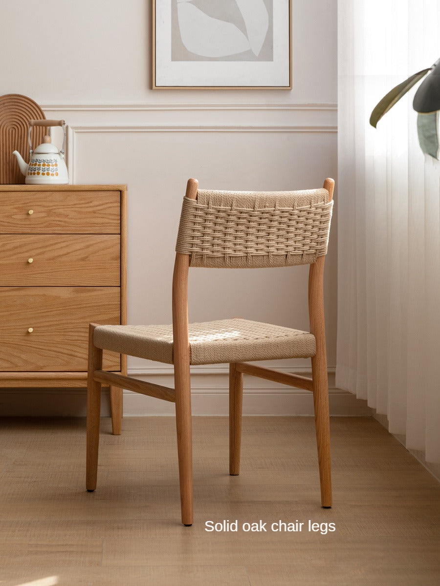 Oak, Cherry Solid Wood Rope Dining Chair