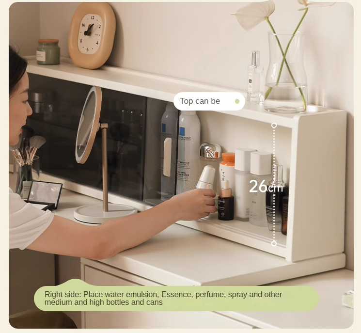 Solid Rubberwood Cream Style Vanity Table Integrated Drawer.