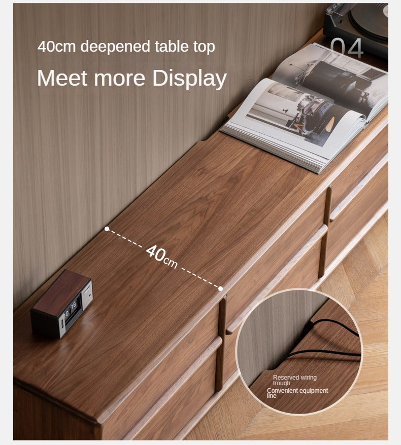 Black Walnut, Sandalwood, Ash, Oak Solid Wood Italian Light Luxury Floor TV Cabinet.