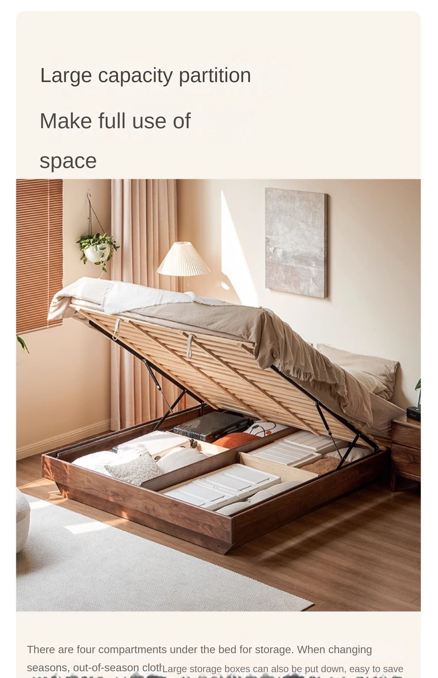 Black walnut solid wood platform bed, headboard-free box bed