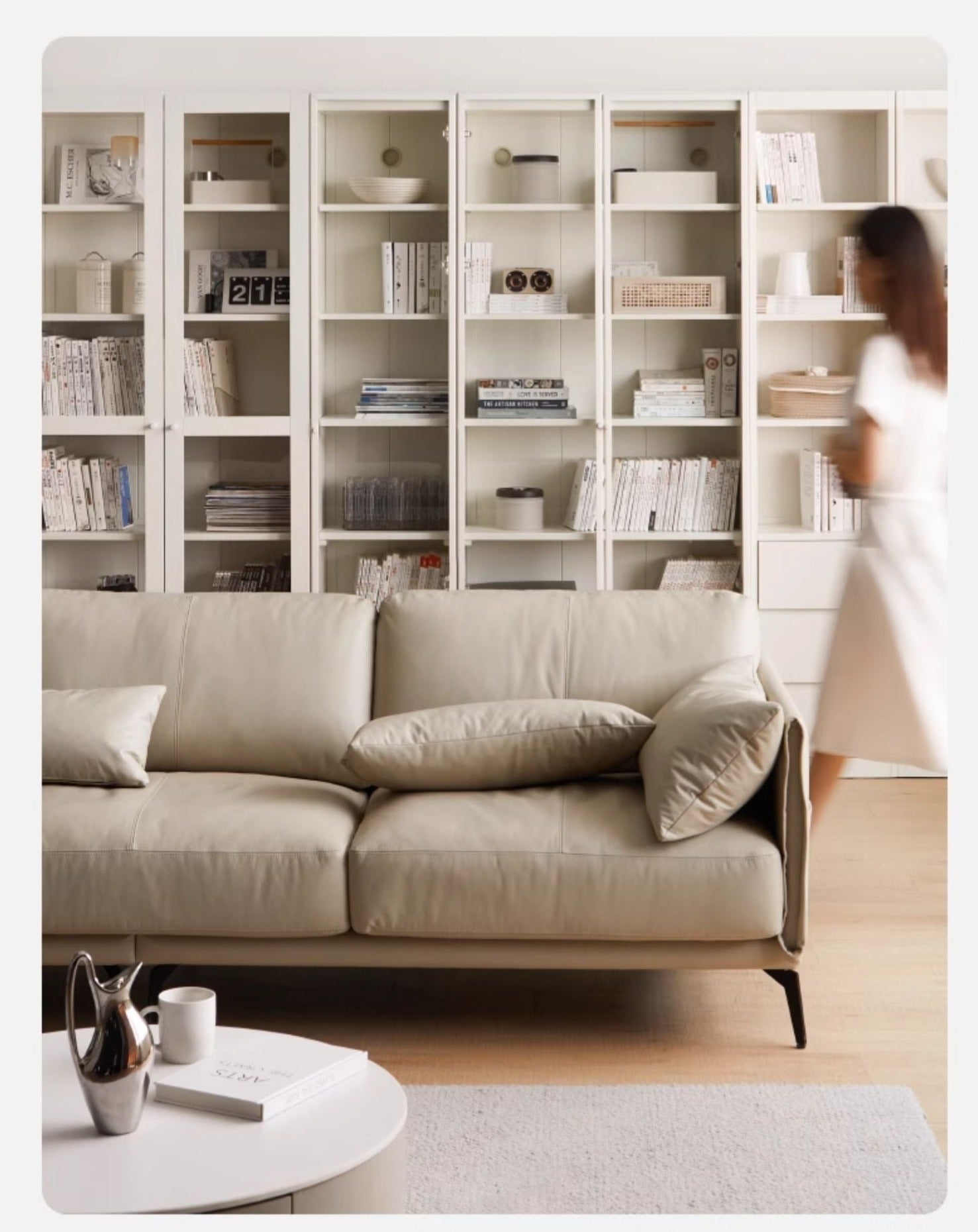 Poplar Solid Wood Combination Bookshelf Wall-To-Ceiling Bookcase Glass Door Display Cabinet Cream Style<