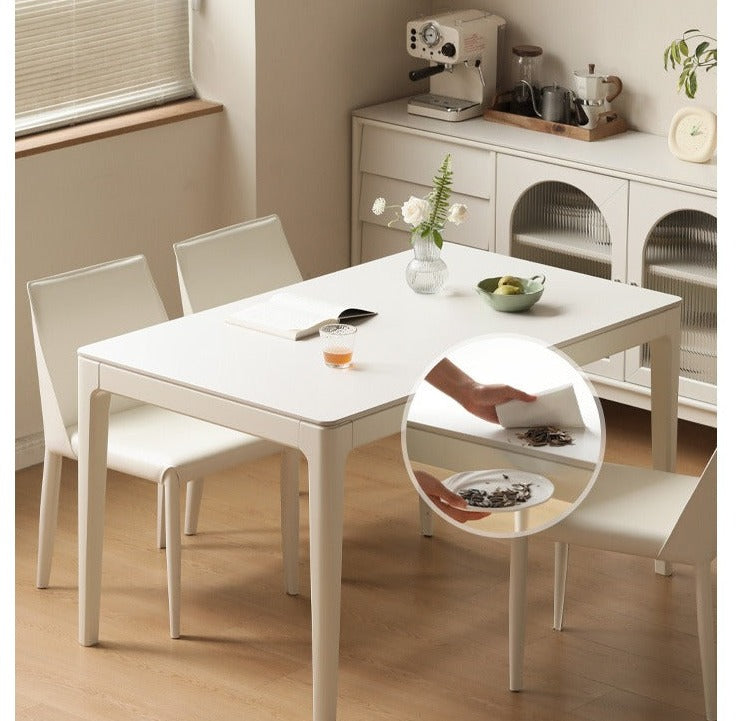 Birch Solid Wood Rock Plate White Cream Dining Table