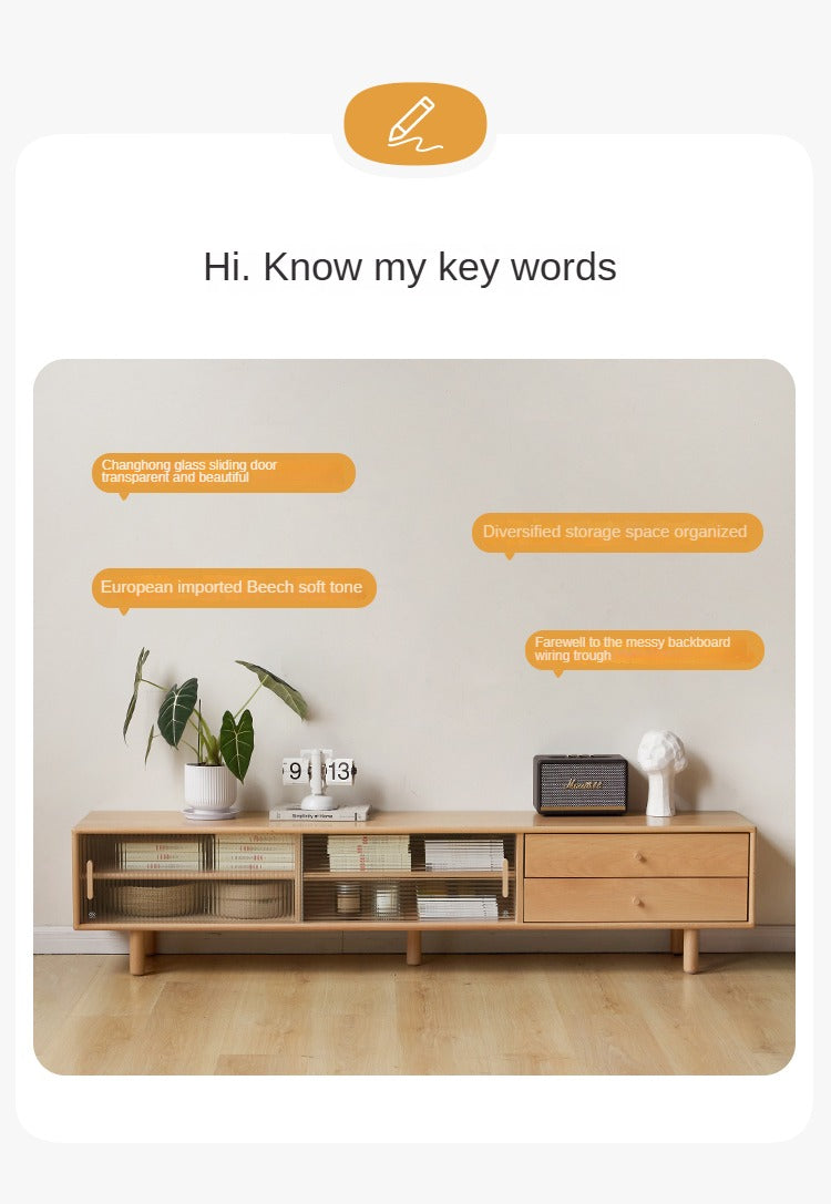 European Beech Solid Wood Large Capacity TV Cabinet.