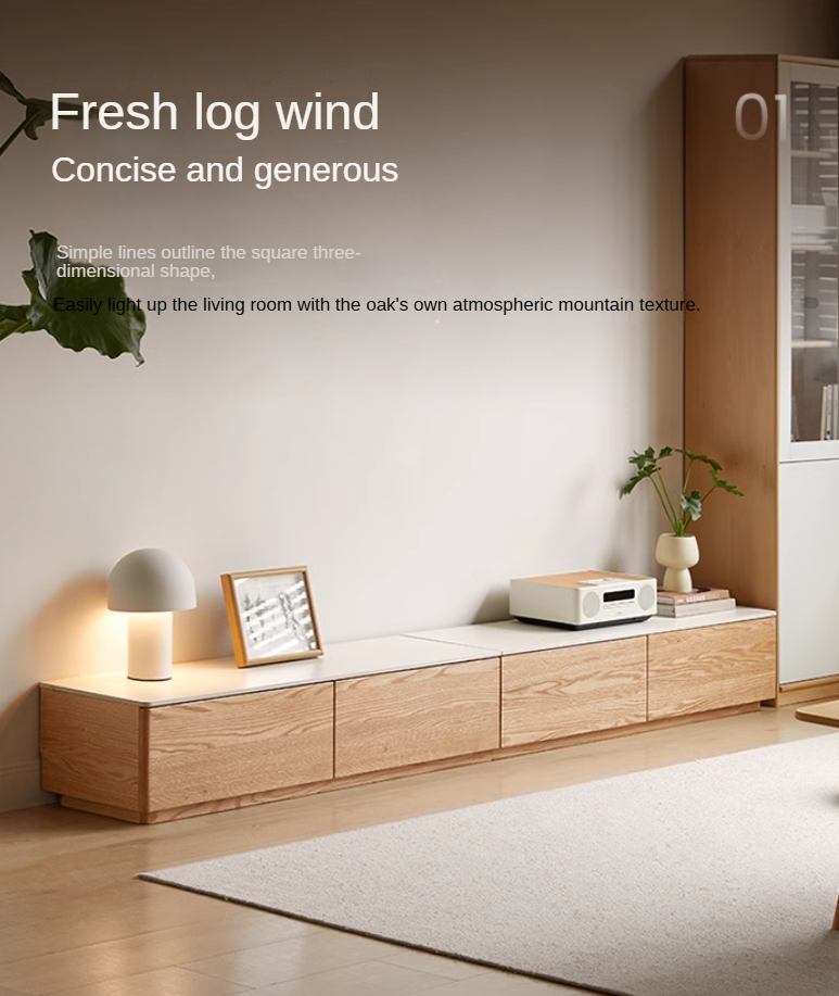 Oak, Rubber wood Solid Wood Modern Rock Slab Floor TV Cabinet