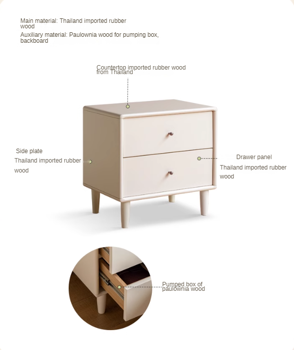 Solid RubberWood White Cream Style Nightstand