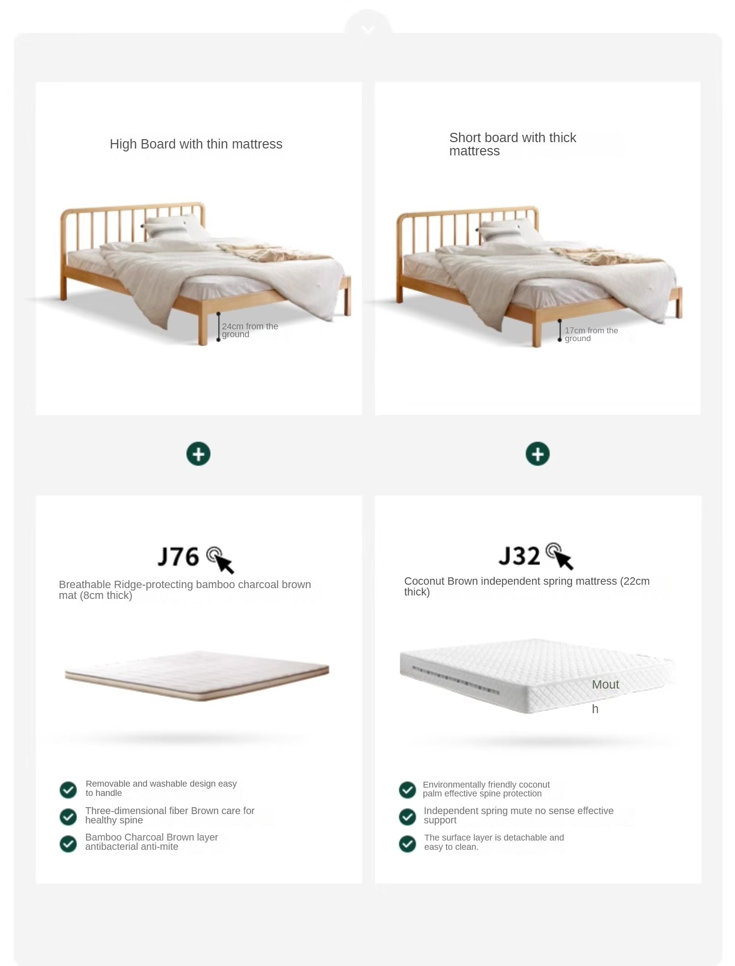 European Beech Solid Wood Bed Modern Simple