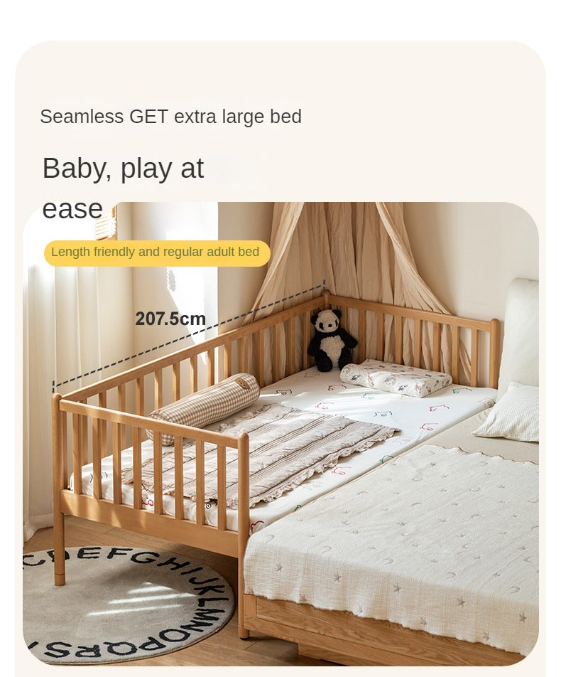 Beech solid wood children's bed with guardrails spliced bed<