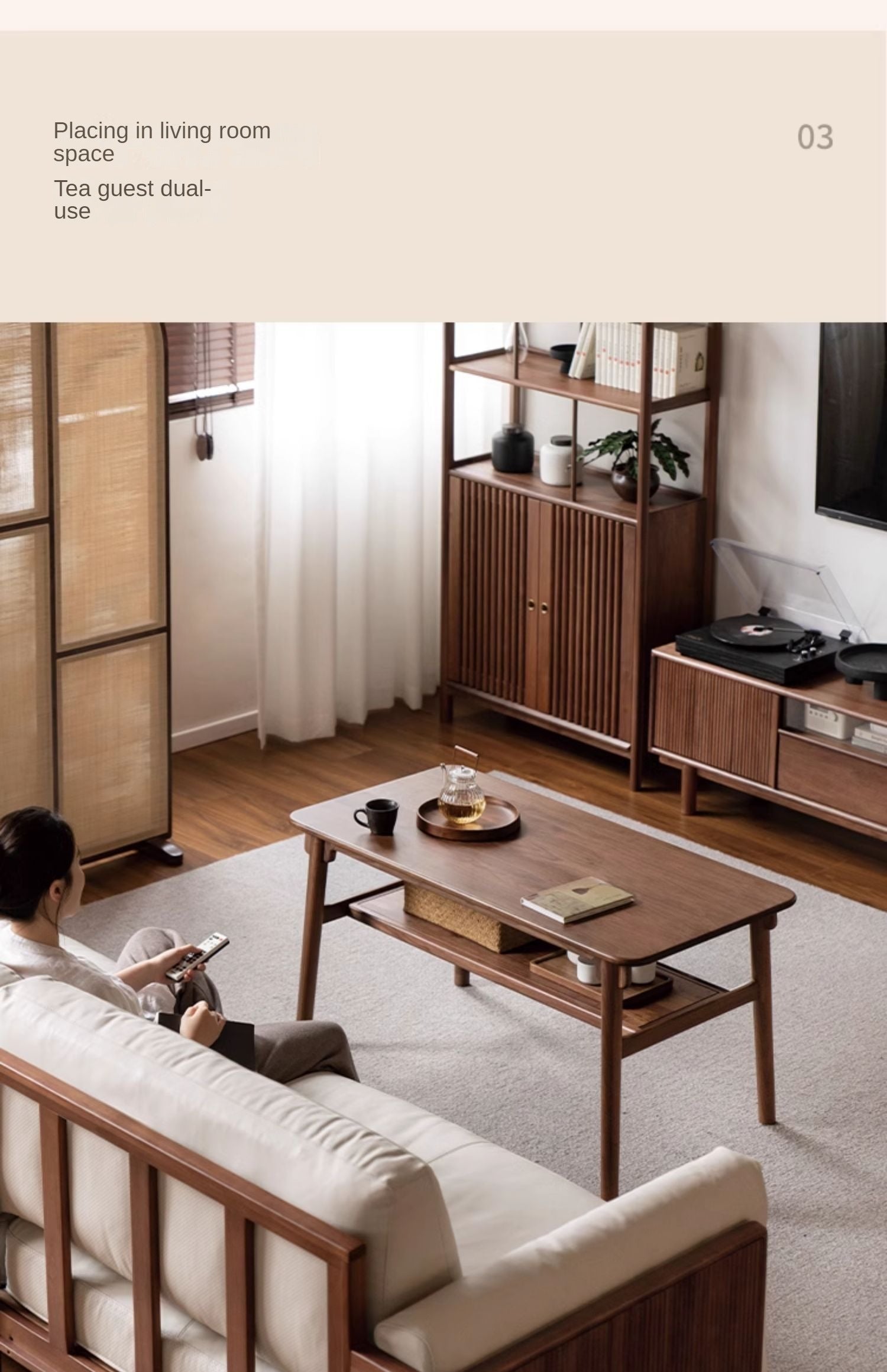 Ash, Black Walnut Solid Wood Double-Layer Coffee Table